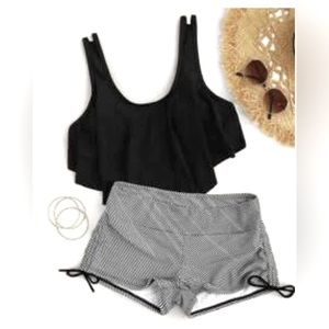 New SHEIN bikini:  striped boxer short with hanky hem top